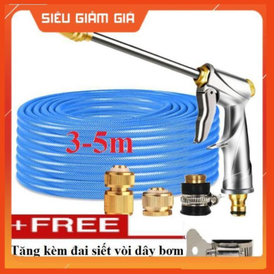 Bộ dây vòi xịt nước rửa xe, tưới cây . tăng áp 3 lần, loại 3m, 5m 206701-2Hđầu đồng, cút đồng,nối đồng + tặng đai