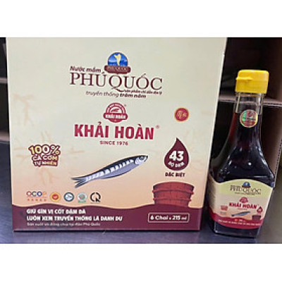Đặc Sản Phú Quốc - Hộp 6 Chai Thủy Tinh Nước Mắm Phú Quốc Khải Hoàn 43 Độ Đạm (215Ml/ Chai) - Ocop 5 Sao