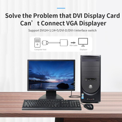 Bộ chuyển đổi DVI-D / DVI24 + 1 sang VGA 1080P cho Máy tính xách tay Màn hình hiển thị HDTV Máy chiếu VENTION