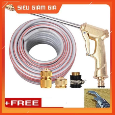 Bộ dây vòi xịt nước rửa xe, tưới cây . tăng áp 3 lần, loại 7m, 10m 206701-3 đầu đồng, cút đồng, + tặng mở chai