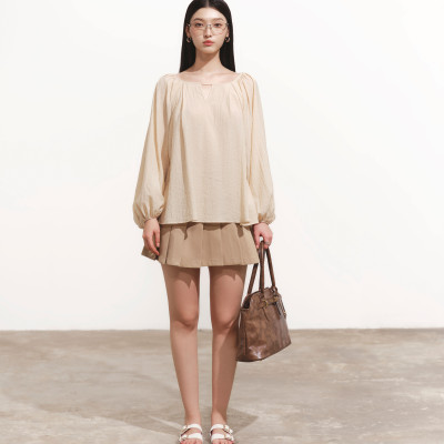 DOTTIE - Chân váy mini xếp ly - Nâu - S0275