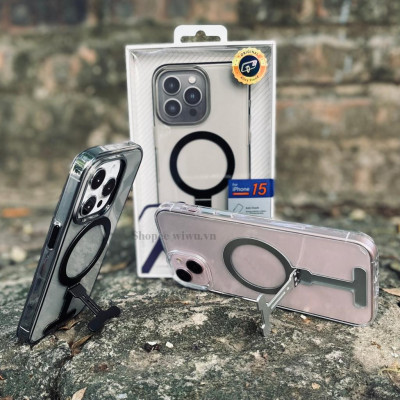 Ốp lưng trong suốt kèm giá đỡ WIWU Aurora Magnetics cho IPhone 15 Pro Max , 14 Pro Max hỗ trợ sạc không dây , chống sốc - hàng nhập khẩu