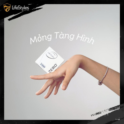 Bao cao su mỏng khít LifeStyles Zero - Trơn êm -  Hộp 3 bao