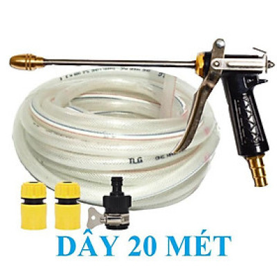 Bộ dây vòi xịt nước rửa xe, tưới cây . tăng áp 3 lần, loại 20m 206701-2 đầu đồng,cút,nối đen + tặng đai