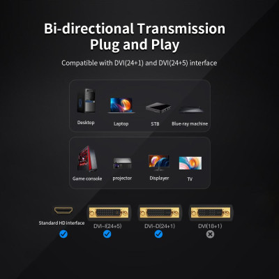 VENTION DVI to HD Adapter DVI Male to HD Female Converter DVI24+1/DVI-D to HD   1080P Bi-directional Switch for TV
