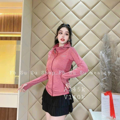 ÁO KHOÁC THỂ THAO CHỐNG NẮNG NỮ TẬP GYM YOGA CÓ TÚI VẢI DỆT KIM CO GIÃN TỐT