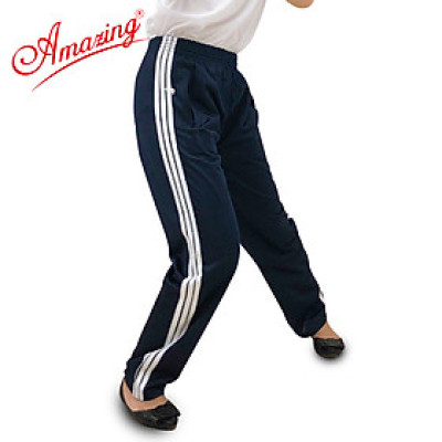 Quần tập thể dục cho nữ hiệu Amazing, 3 sọc trắng, đồ thể thao unisex, vải thun cào, size từ 15kg đến 110kg