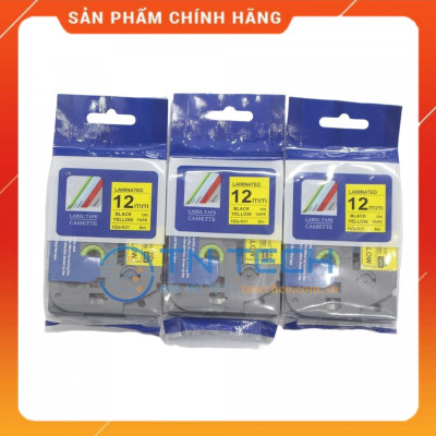 Nhãn In HZE-631 - Đen nền vàng 12mm x 8m - Dùng cho máy in BROTHER - AIMO - PUTY [Hàng nhập khẩu]