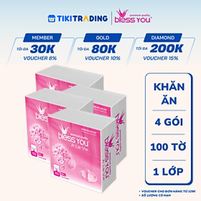 Lốc 4 Gói Khăn Ăn Napkin Bless You Alavie 33x33