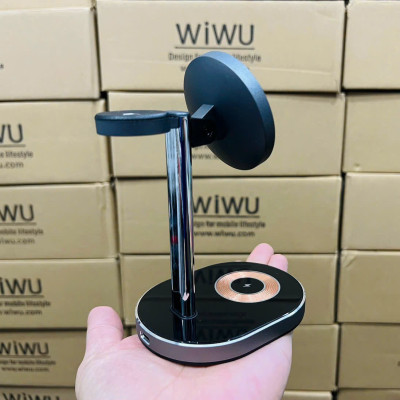 DOCK SẠC KHÔNG DÂY 15W WIWU LIGHT SHADOW 3IN1 WI-W003 CHO ĐIỆN THOẠI, ĐỒNG HỒ, TAI AIRPODS LÀM BẰNG HỢP KIM NHÔM + Acrylic Mờ - HÀNG CHÍNH HÃNG