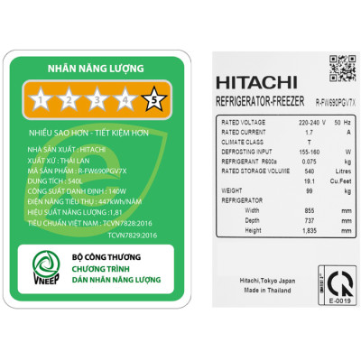 Tủ lạnh Hitachi Inverter 540 lít R-FW690PGV7X GBK