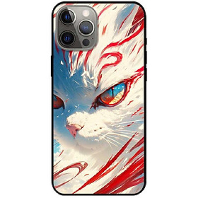 Ốp lưng cho IPhone 12 - 12 Pro - 12 Pro Max - 13 Mini - 13 - 13 Pro - 13 Pro Max - Mèo Trắng Đỏ - Hàng Chính Hãng