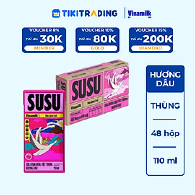 Sữa chua uống hương dâu Vinamilk Susu - Thùng 48 hộp 110ml.