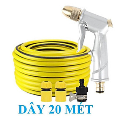 Vòi Xịt️Evoucher Bộ dây vòi xịt nước rửa xe, tưới cây , tăng áp 3 lần, loại 20m 206701 đầu đồng,cút,nối đen+  đai