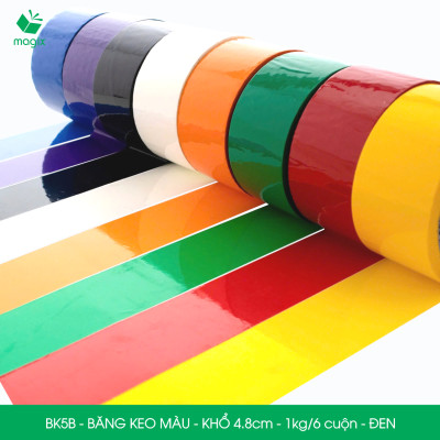 BK5B - 1 cuộn băng keo màu khổ 4.8cm loại 1kg/6 cuộn - Đen - Băng keo, băng dính đóng hàng