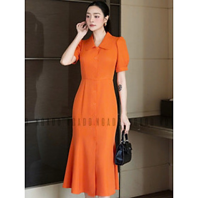 Đầm cam xẻ vạt NGADO , đầm dáng dài , đầm dự tiệc , công sở