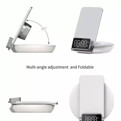 Sạc Wiwu Automatic Positioning 4in1 M11 Cho Iphone, Airpods, Apple Watch hỗ trợ sạc nhanh không dây, sạc có đồng hồ hiện thị giờ - Hàng chính hãng