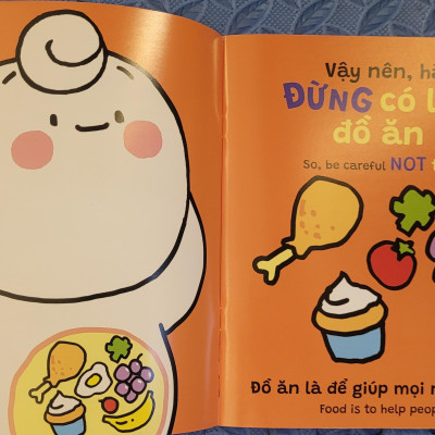 Sách Ehon Miu Bé Nhỏ Phần 4 Song Ngữ - Miu Bé Nhỏ Đừng Lãng Phí Đồ Ăn Nhé