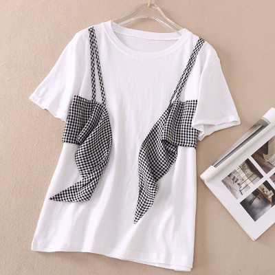 Áo thun nữ cổ tròn thiết kế giả yếm thắt nơ thời trang, chất thun mềm co giãn Haint Boutique A10