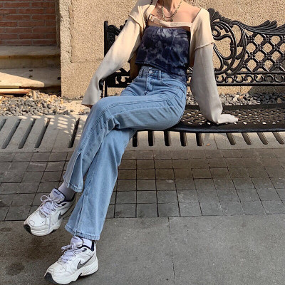 Quần Jeans ống rộng cạp cao cao cấp cho Nữ