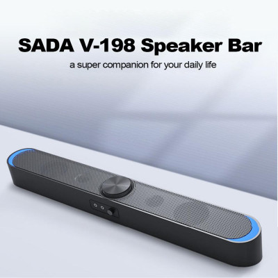 Loa máy tính Sound Bar hỗ trợ USB SADA V-198 có đèn LED cắm Mic âm thanh 3,5 mm có dây dành cho PC