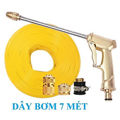 Vòi Xịt️Evoucher Bộ dây vòi xịt nước rửa xe, tưới cây , tăng áp 3 lần, loại 7m, 10m 206701-3 đầu đồng, cút đồng
