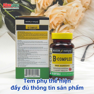 B-Complex Mason Natural Hộp 100 viên bổ sung năng lượng giảm mệt mỏi căng thẳng tăng sức đề kháng