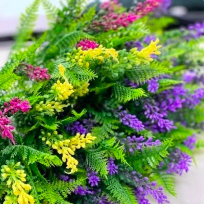 Cụm dương xỉ giả có hoa - Size 27cm - Cây dương sỉ giả, hoa lụa decor trang trí rẻ, bền, đẹp.