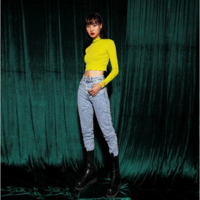 Áo Croptop Tay Dài Xanh Vàng TARTAN - T-TitTotTet Croptop / Neon 