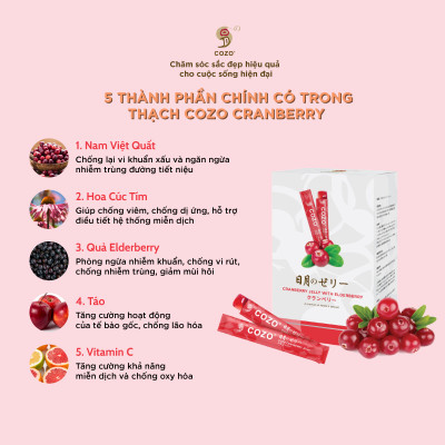 Thạch Giúp Cân Bằng Và Ngăn Nhiễm Trùng Đường Tiết Niệu COZO Cranberry Jelly Chiết Xuất Nam Việt Quất Và Elderberry, Tăng Khả Năng Miễn Dịch