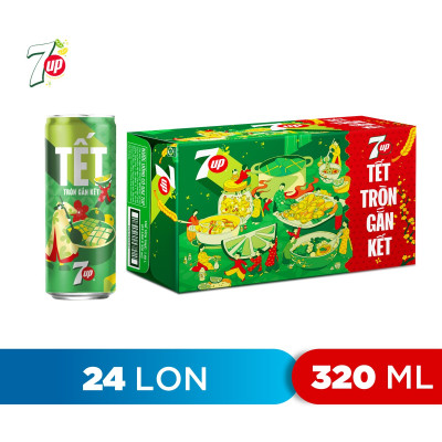 Thùng 24 Lon Nước Ngọt Có Gaz 7Up lon xanh (320ml/lon)