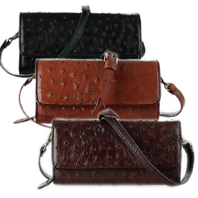 Túi đeo da đà điểu Huy Hoàng da bụng màu đen, nâu đất, vàng bò, nâu đỏ HT6423-24-25-26
