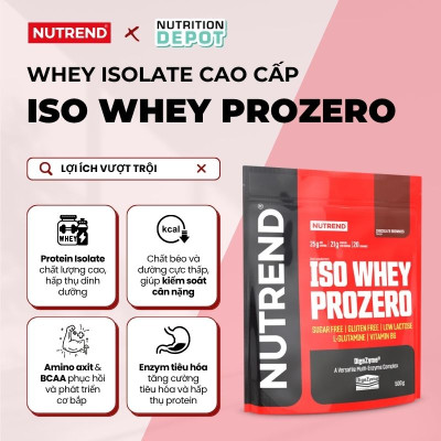 Whey Isolate cao cấp bổ sung đạm protein - Nutrend Whey Protein Isolate Iso Prozero (Túi 500g) - Nutrition Depot Vietnam