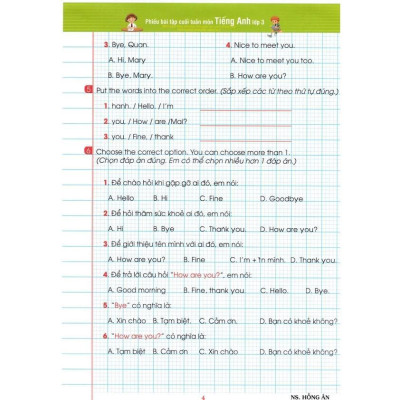 Sách - Phiếu Bài Tập Cuối Tuấn Môn Tiếng Anh Lớp 3 - Biên Soạn Theo Chương Trình GDPT Mới - Hồng Ân