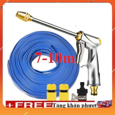 Bộ dây vòi xịt nước rửa xe,tưới cây ,tăng áp 3 lần,loại 7m,10m 206701-2 đầu đồng,cút,nối nhựa den+ khăn phượt