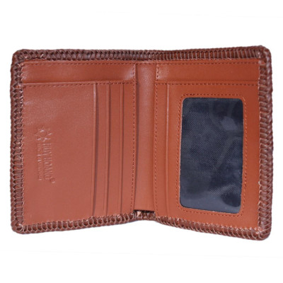 HC2450 - Bóp nam Huy Hoàng da đà điểu da trơn đan viền kiểu đứng màu vàng bò