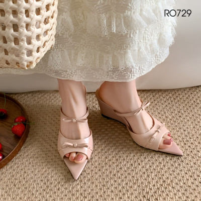 Dép nữ mũi nhọn, đính nơ, đế xuồng ROSATA RO729 - 7p - Bạc, Nude - BKSTORE