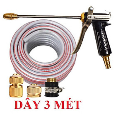 Bộ dây vòi xịt nước rửa xe, tưới cây .tăng áp 3 lần,loại 3m,5m 206318 đầu đồng, cút đồng,nối đồng+ tặng mở chai