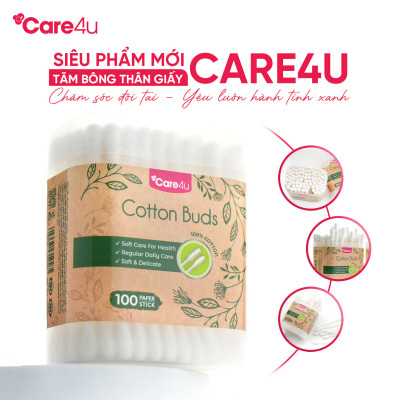 Combo 3 hộp Tăm bông thân giấy Care4u  Pierrot 100 que/ hộp