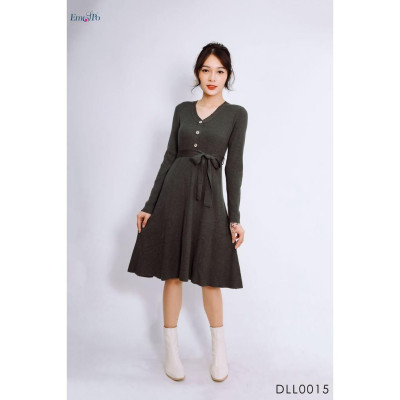 Đầm len cổ tim dáng xòe có đai Emspo DLL0015