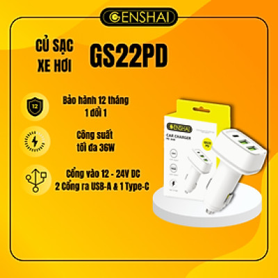 Củ Sạc XE HƠI hàng chính hãng Genshai GS22PD 36W | Bảo hành 12 tháng 1 đổi 1 | Made in Việt Nam