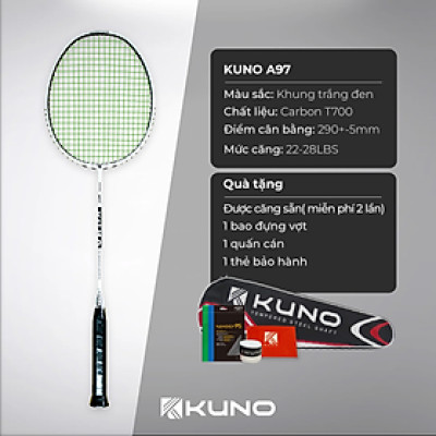 Vợt Cầu Lông Kuno A97 Chính Hãng, 4U khung Carbon T700 Công Thủ Toàn Diện, Căng Sẵn 10kg