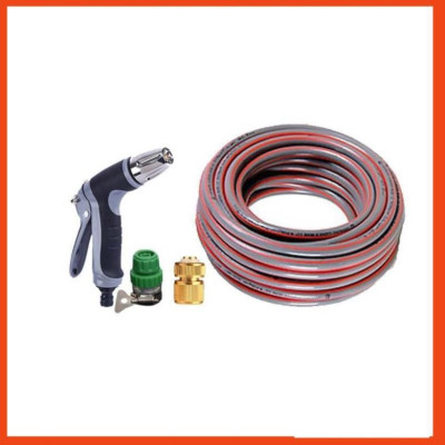 Bộ dây vòi xịt nước rửa xe,tưới cây tăng áp 3 lần 20m(cút đồng nối nhựa xanh) 206817