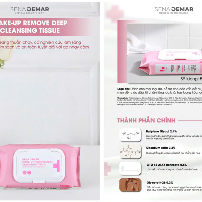Khăn Tẩy Trang SenaDemar làm sạch,loại bỏ bã nhờn gói 45 miếng hạn 2027