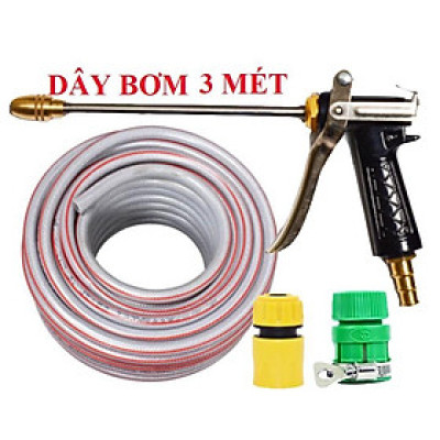 Bộ dây vòi xịt nước rửa xe,tưới cây .tăng áp 3 lần,loại 3m, 5m 206318 đầu đồng,cút,nối nhựa vàng+ tặng đai