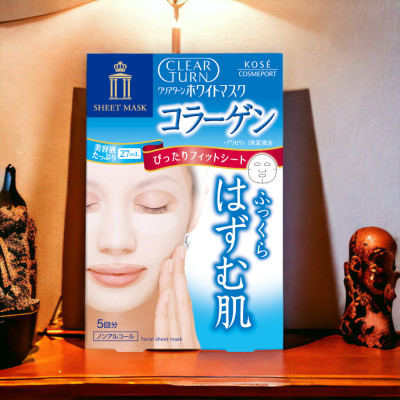 Mặt Nạ Dưỡng Trắng Collagen Kosé Softymo Clear Turn White Mask VC 5 Miếng