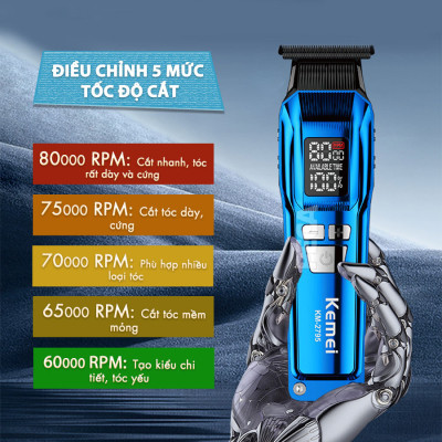 Tông đơ chấn viền Kemei KM-2795 lưỡi cắt mạ carbon DLC cao cấp công suất mạnh mẽ 8W sạc nhanh USB pin lâu - Chính hãng