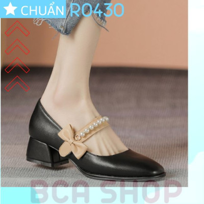 Giày cao gót nữ màu đen 4p RO430 ROSATA tại BCASHOP kiểu dáng công chúa với quai ngang đính ngọc tr.ai và nhấn nơ