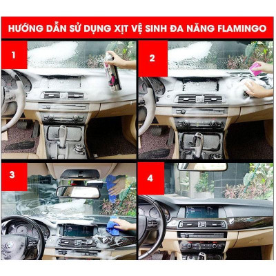 Bình Xịt Bọt Vệ Sinh Ghế Da Nội Thất Ô Tô  - Chai Xịt Bọt Vệ Sinh Flamingo Dung Tích 650ml CARZONE.TOP