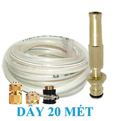 Bộ dây vòi xịt nước rửa xe, tưới cây . tăng áp 3 lần, loại 20m 206701 đầu đồng,cút đồng,+ tặng mở chai